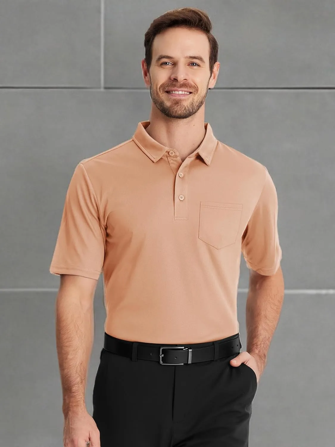 TACVASEN Mens Polo Shirt Short Sleeve Golf Shirt with Pocket Quick Dry Collared Lightweight Polo for Men Casual Work