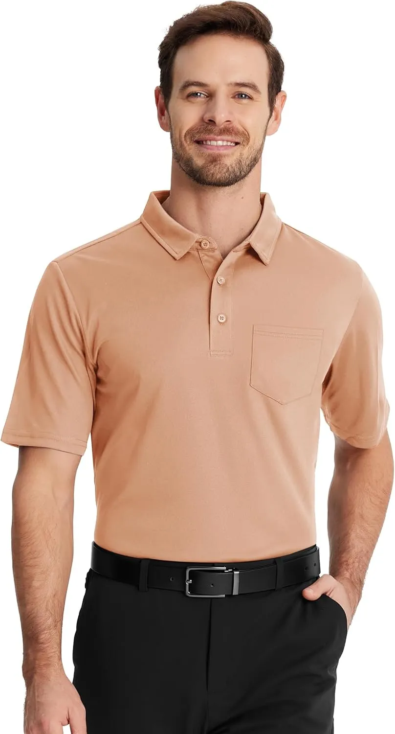 TACVASEN Mens Polo Shirt Short Sleeve Golf Shirt with Pocket Quick Dry Collared Lightweight Polo for Men Casual Work