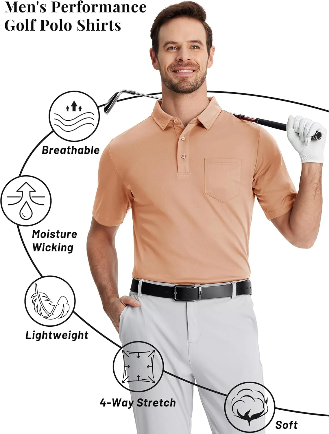 TACVASEN Mens Polo Shirt Short Sleeve Golf Shirt with Pocket Quick Dry Collared Lightweight Polo for Men Casual Work