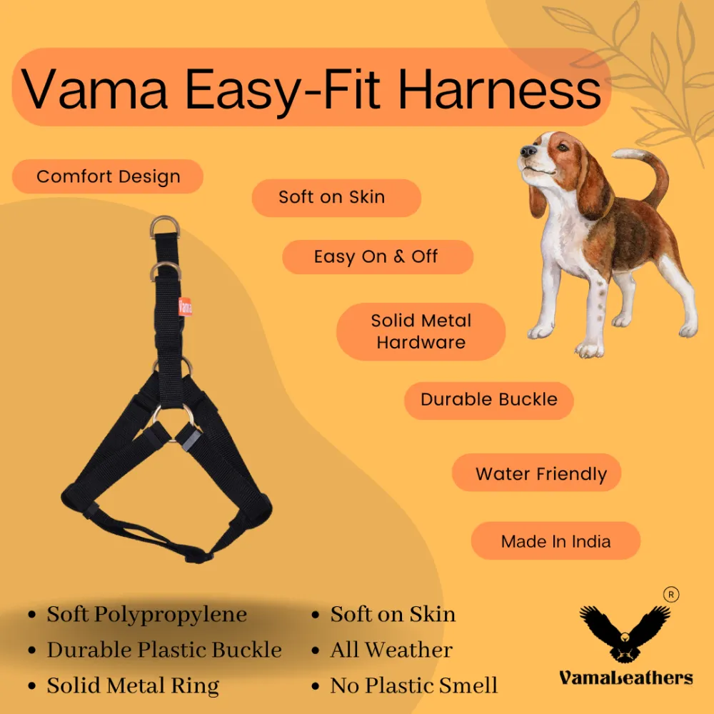 Vama Leathers Easy Fit Quick Wear Comfortable Body Harness for Dogs (Shiny Black)