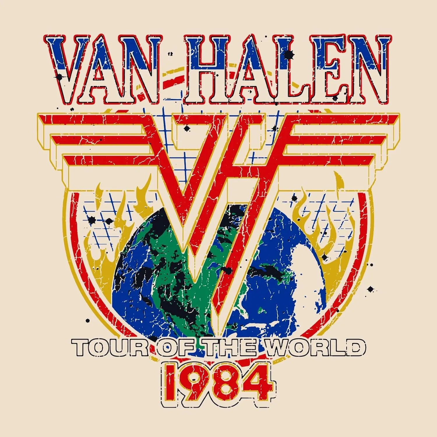 Van Halen 1984 World Tour Adult Short Sleeve T Shirt American Rock 80s Music Vintage Style Graphic Tees