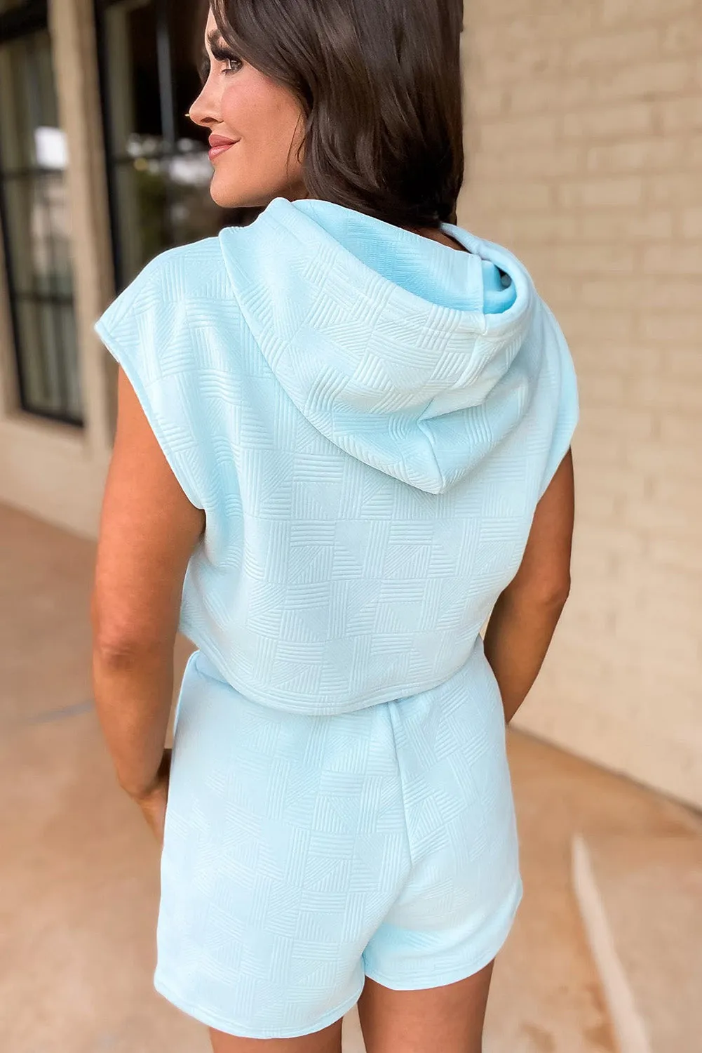 Women 2 Piece Textured Set Cropped Hoodie and Shorts Set