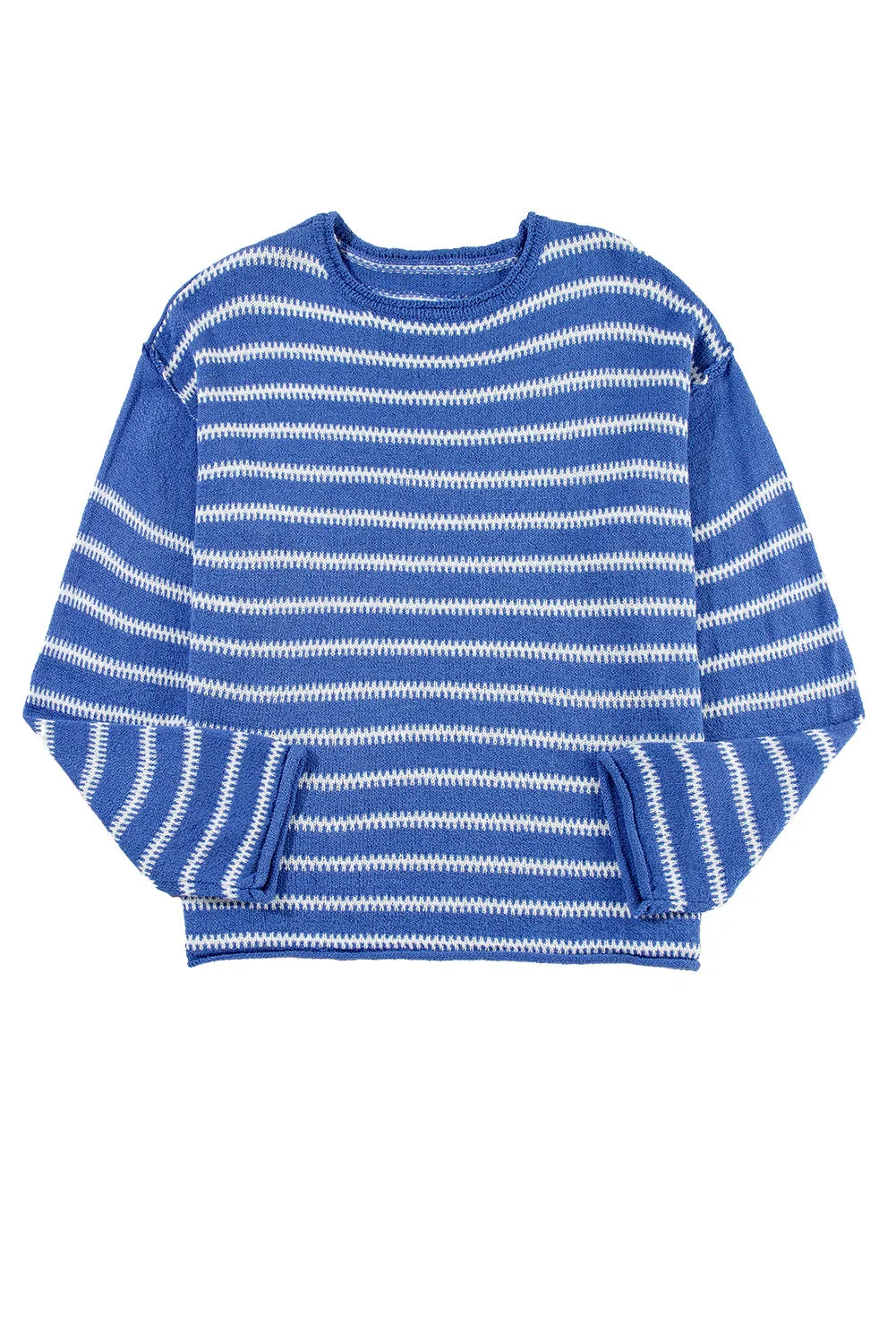 Women Casual Stripe Round Neck Drop Shoulder Sweater