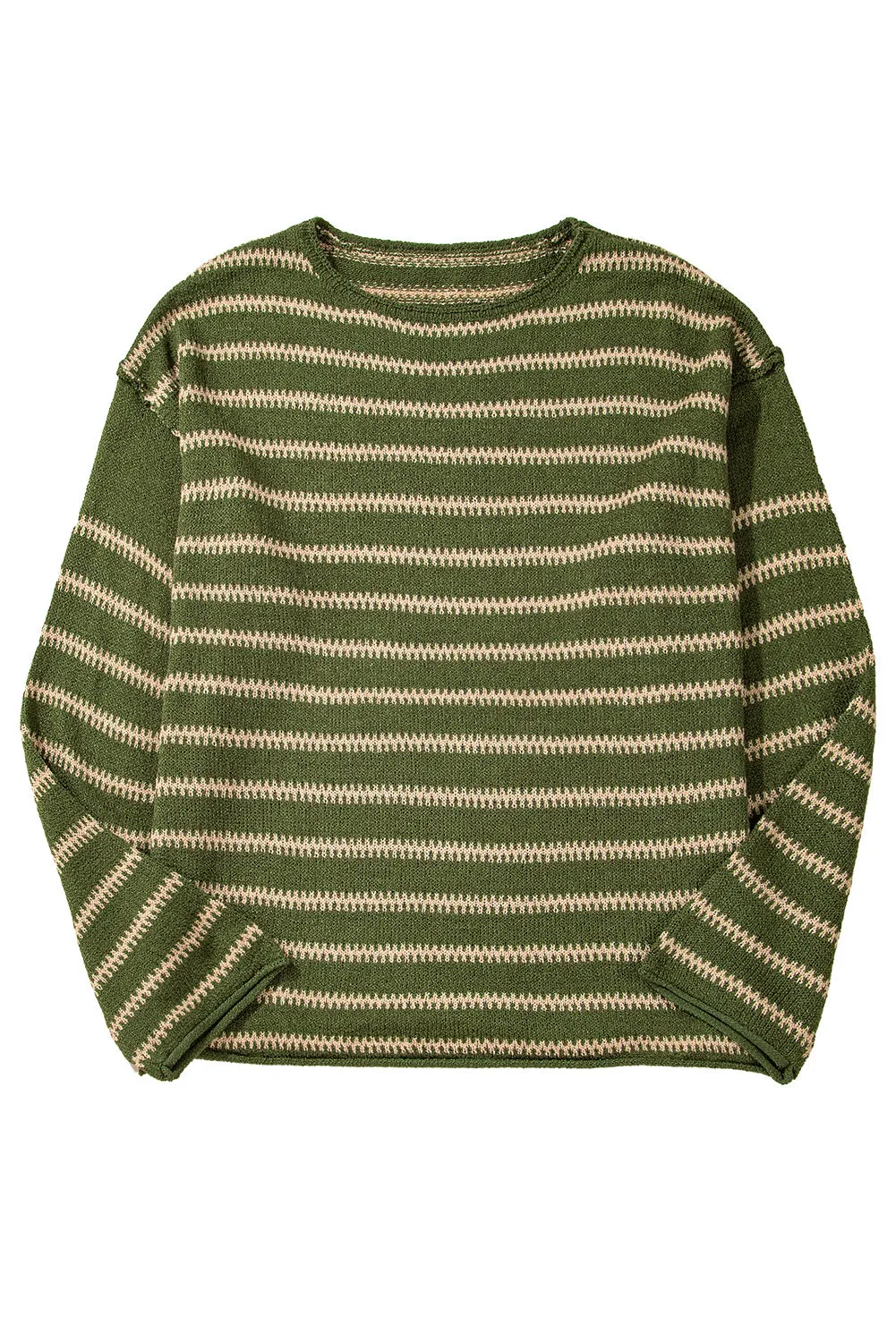Women Casual Stripe Round Neck Drop Shoulder Sweater
