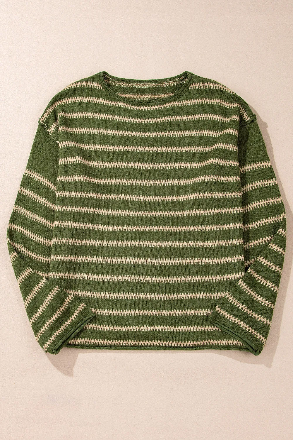 Women Casual Stripe Round Neck Drop Shoulder Sweater