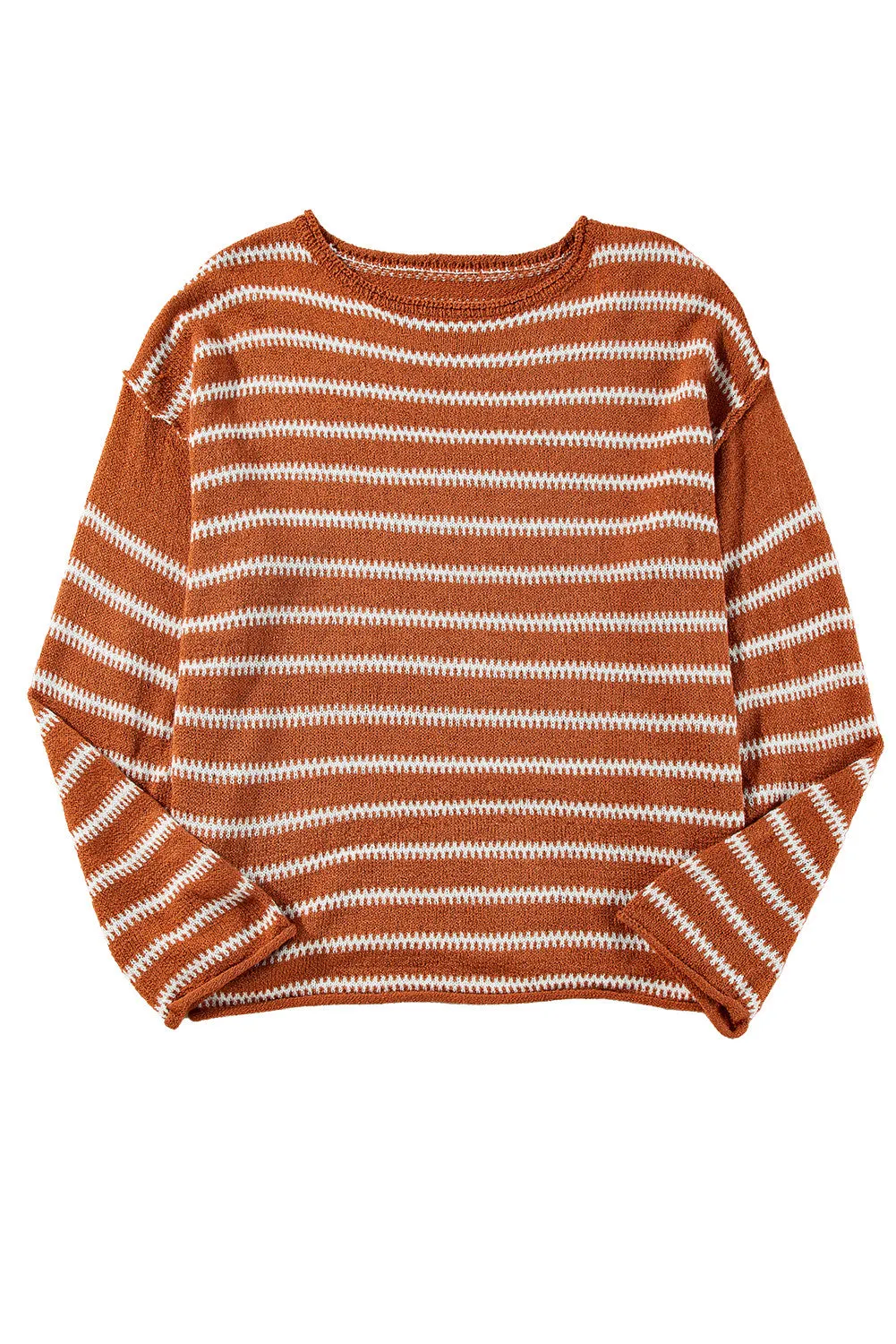 Women Casual Stripe Round Neck Drop Shoulder Sweater