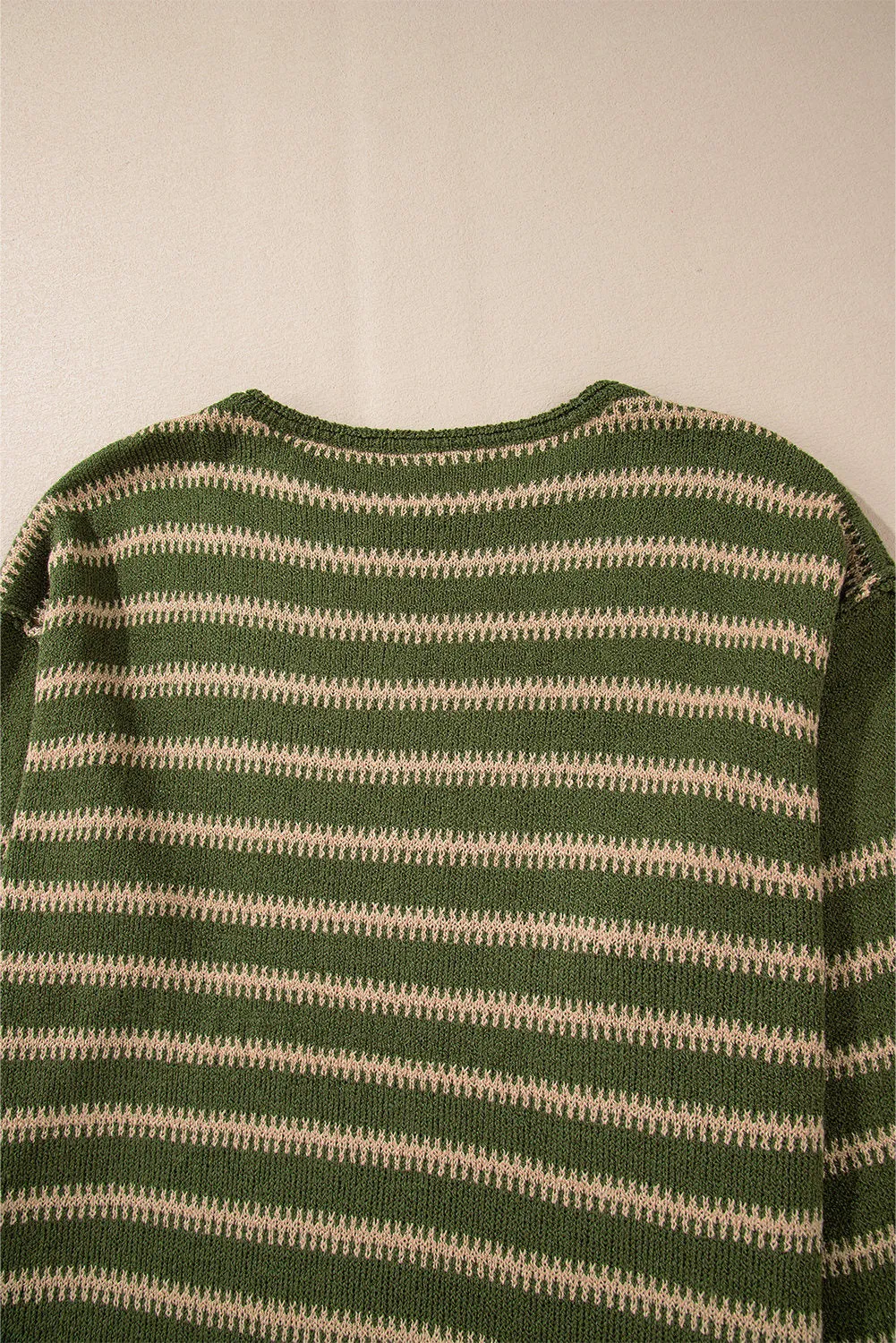 Women Casual Stripe Round Neck Drop Shoulder Sweater