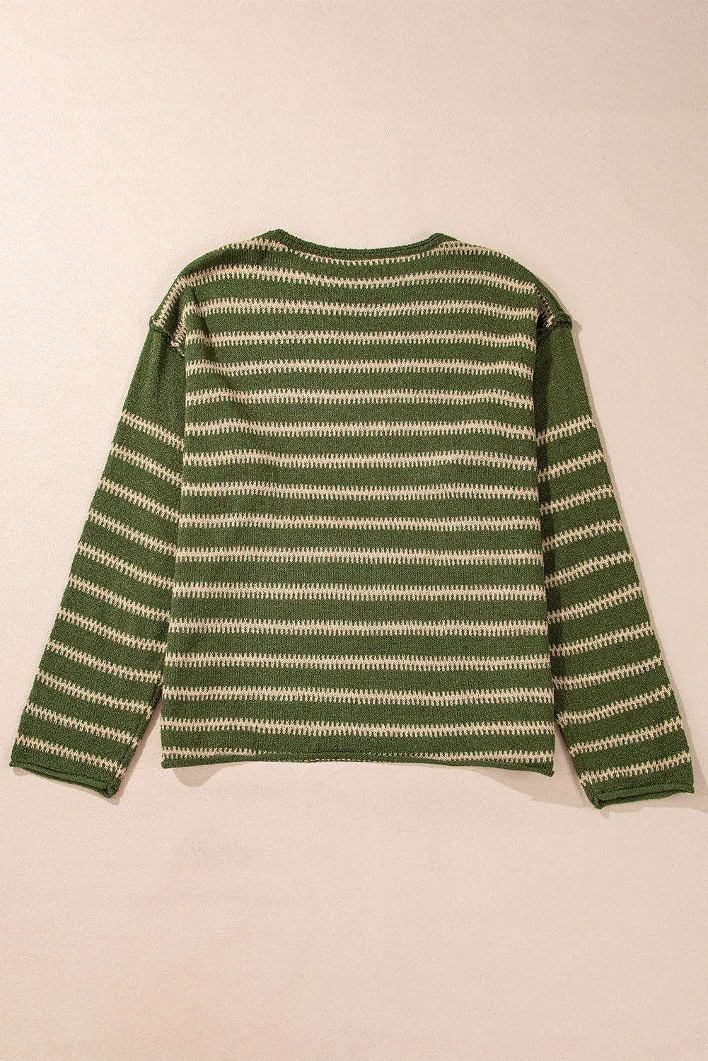 Women Casual Stripe Round Neck Drop Shoulder Sweater