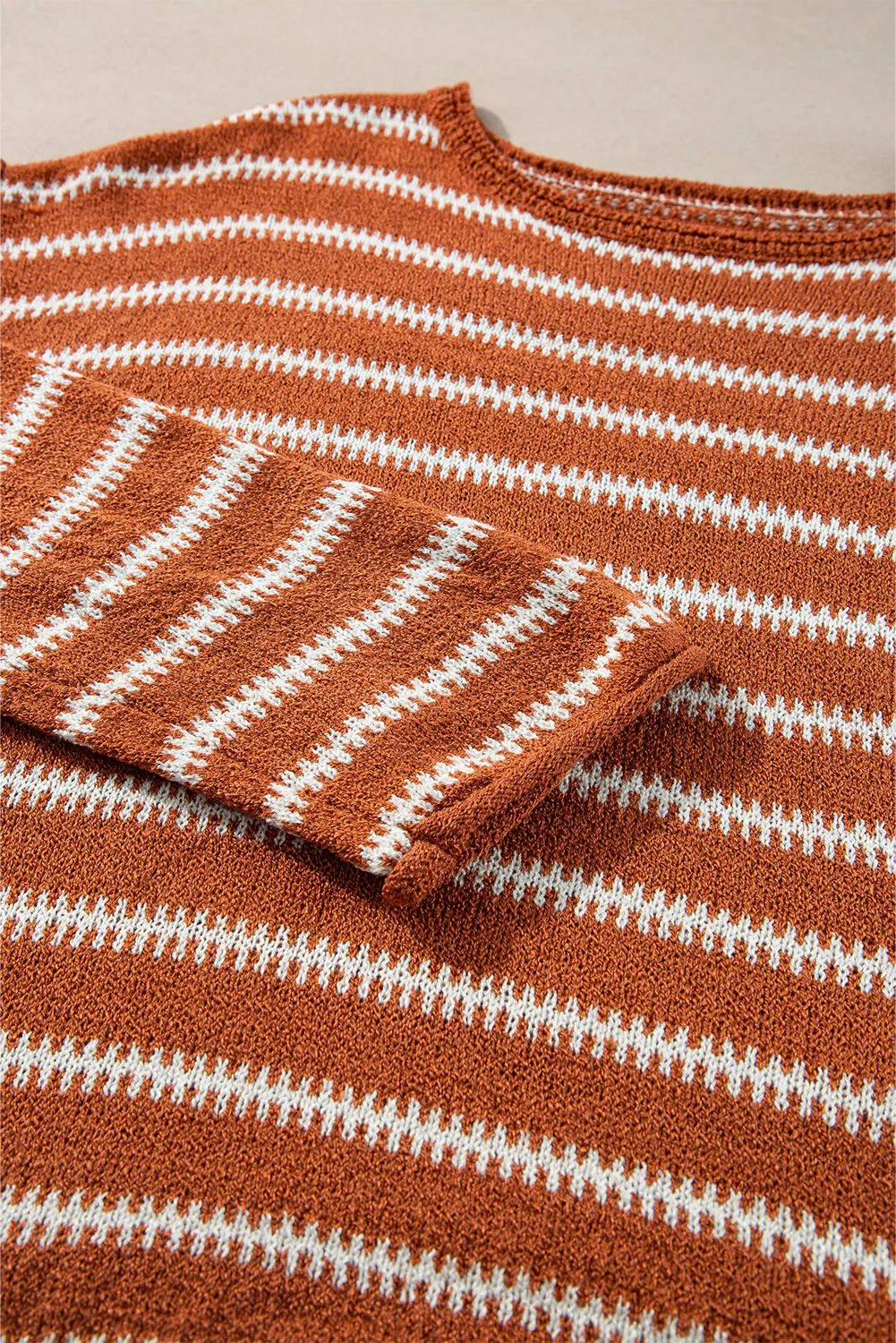 Women Casual Stripe Round Neck Drop Shoulder Sweater
