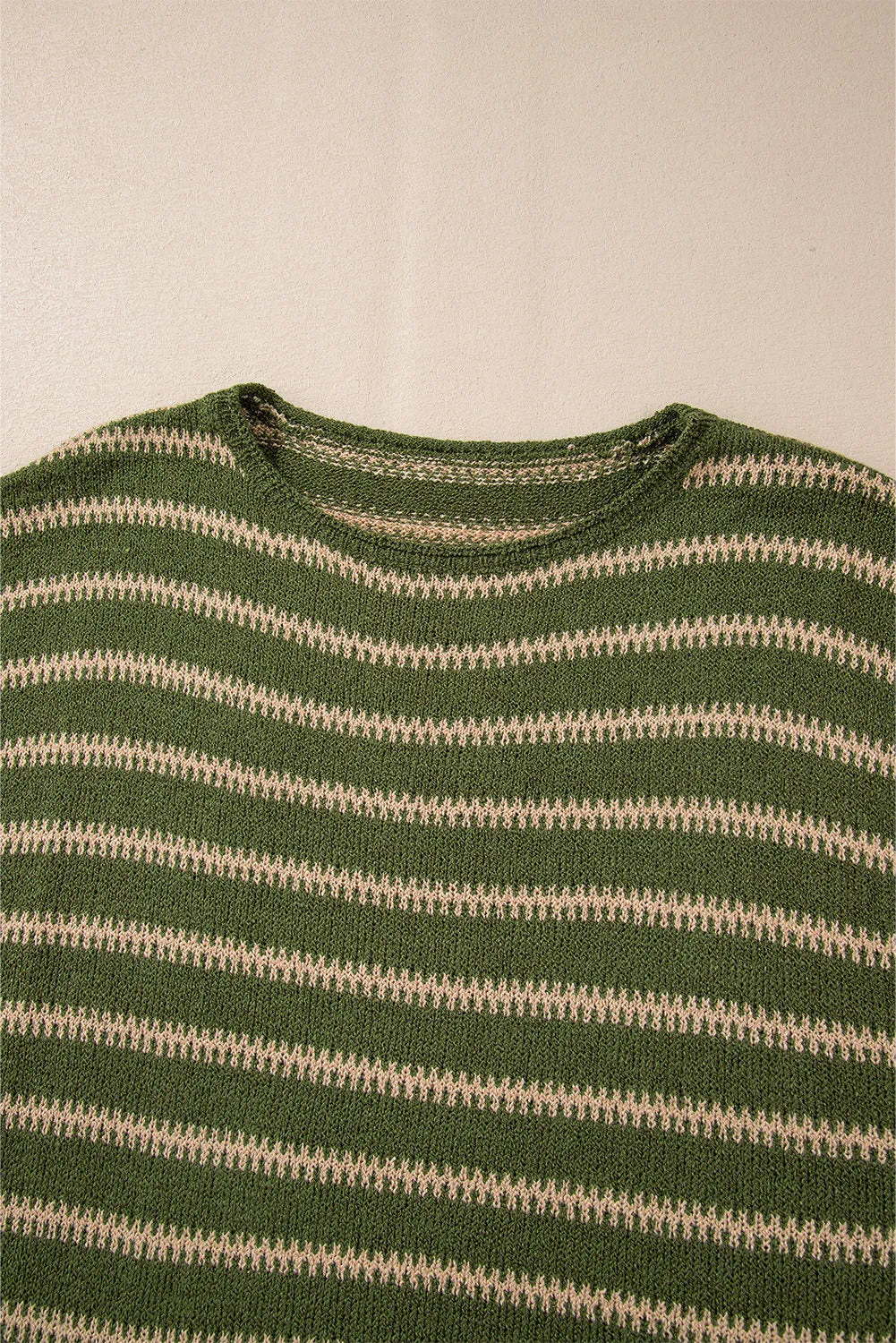 Women Casual Stripe Round Neck Drop Shoulder Sweater